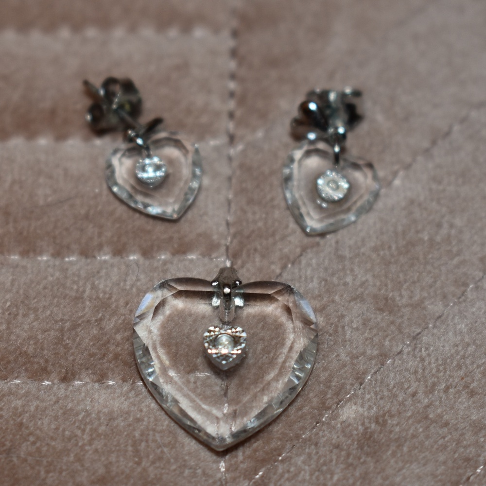 Dainty Crystal Heart Pendant & Earring Set